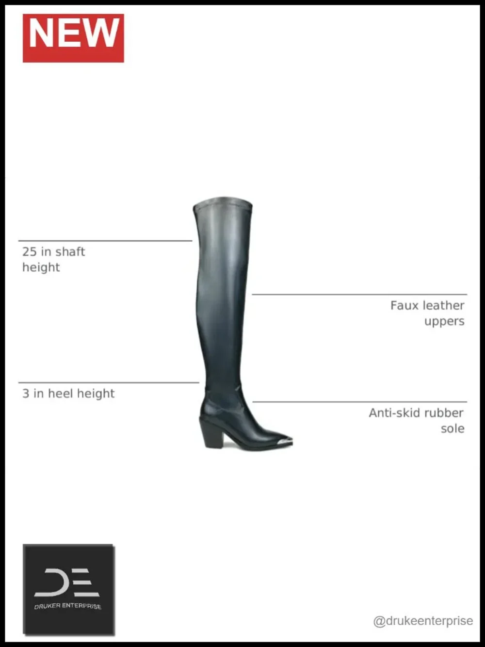 Faux Leather Pointed Toe Chunky Heel Thigh High Boots Side Zipper